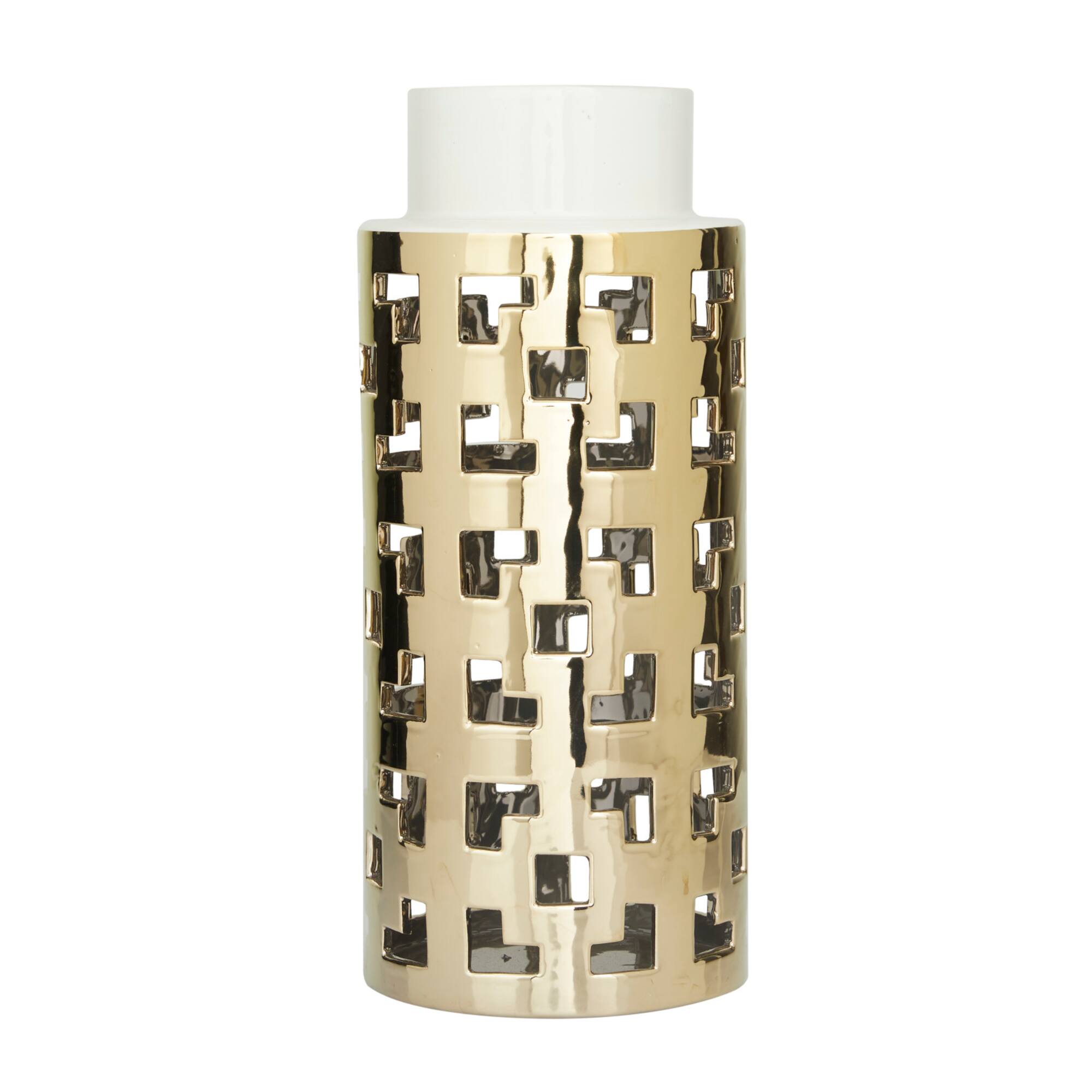 Gold Stoneware Glam Vase, 14" x 6" x 6"